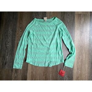 Mossimo Long Sleeve Top Women S Mint Green Shimmer Striped High Low Hem